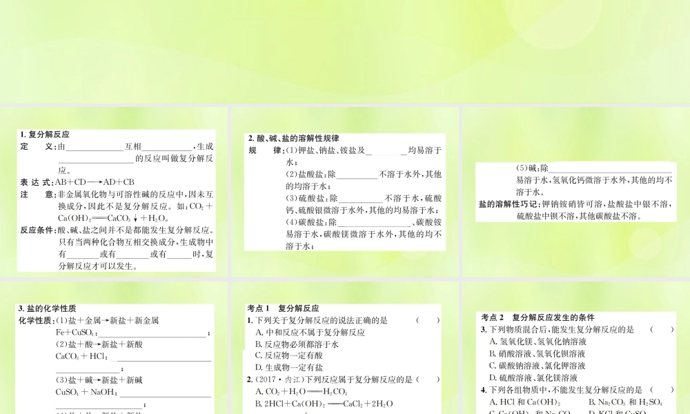 九年级化学下册 第十一单元 盐 化肥 课题1 第3课时 复分解反应和盐的化学性质复习课件 (新版)新人教版 课件