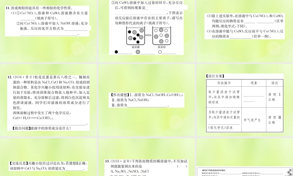 九年级化学下册 第十一单元 盐 化肥 课题1 第3课时 复分解反应和盐的化学性质复习课件 (新版)新人教版 课件