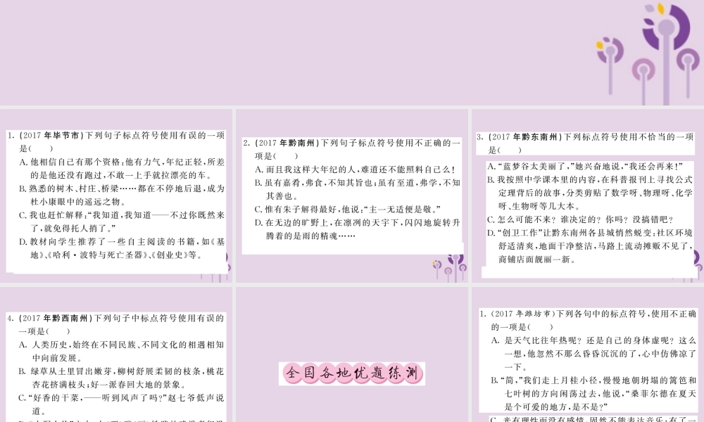 (贵州专版)中考语文复习 第二轮 第一部分 语言积累与运用 专题四 标点符号真题汇编课件