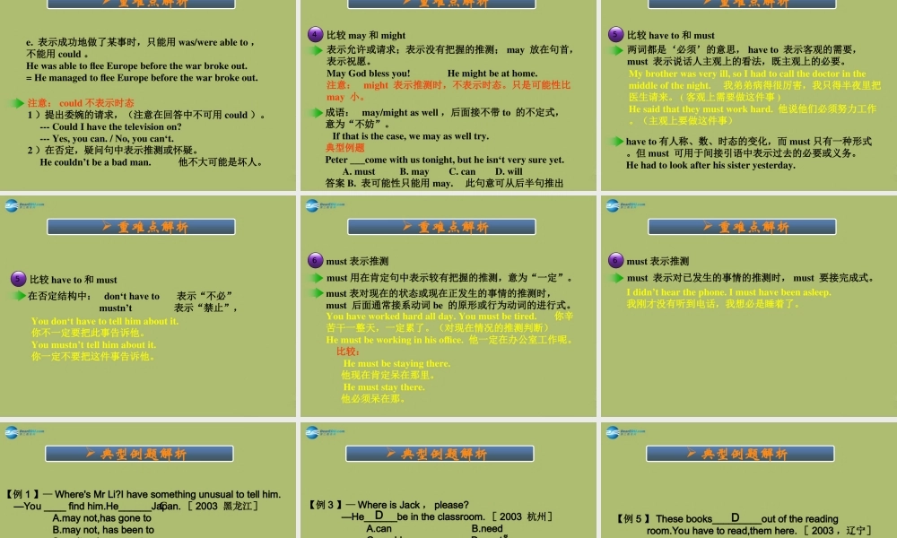 中考英语 词汇专题复习 情态动词课件 (新版)外研版 课件