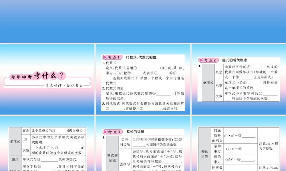 (课标版通用)中考数学一轮复习 第1章 数与式 第2节 代数式与整式计算习题课件