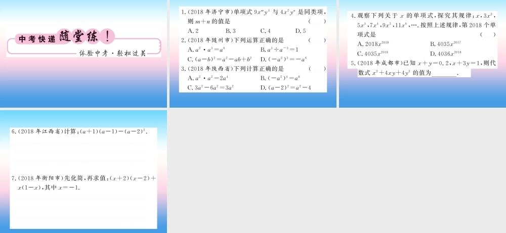 (课标版通用)中考数学一轮复习 第1章 数与式 第2节 代数式与整式计算习题课件