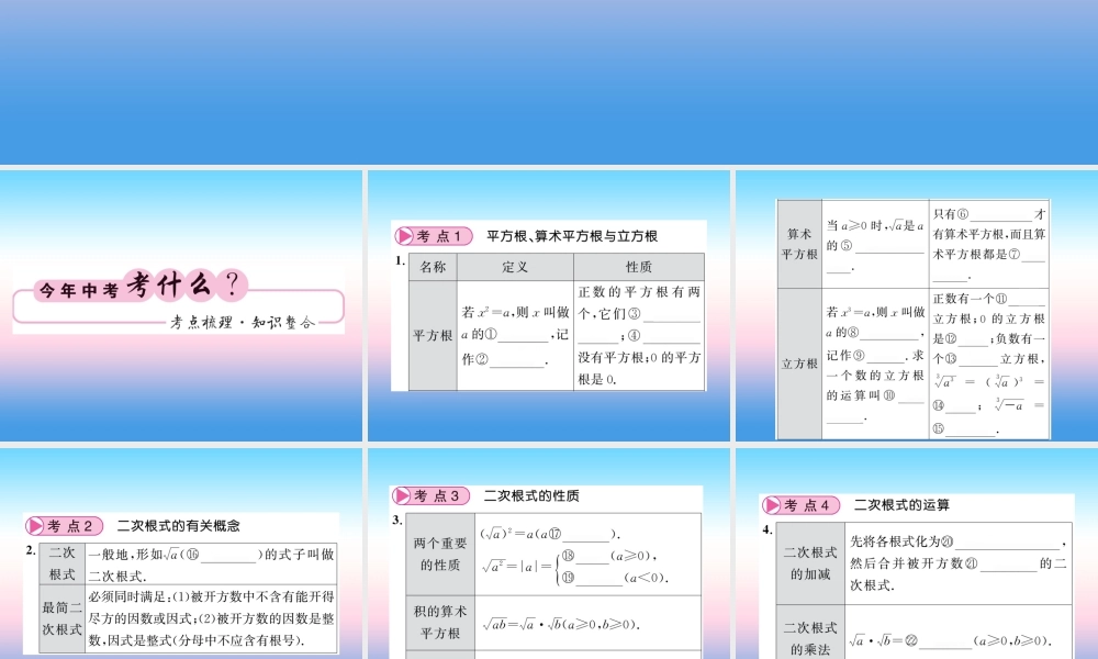 (课标版通用)中考数学一轮复习 第1章 数与式 第4节 数的开方与二次根式习题课件