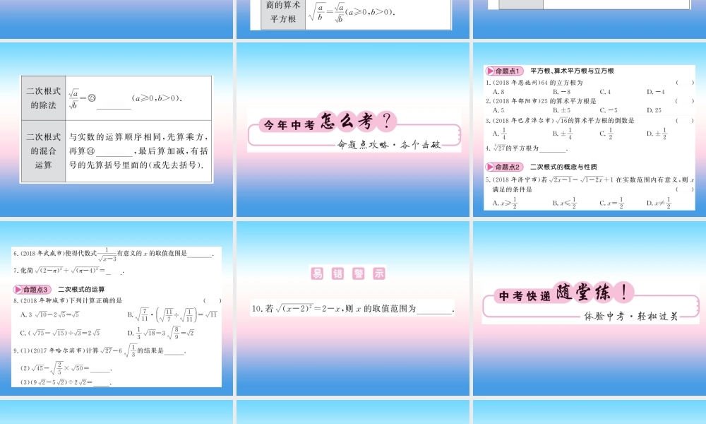 (课标版通用)中考数学一轮复习 第1章 数与式 第4节 数的开方与二次根式习题课件