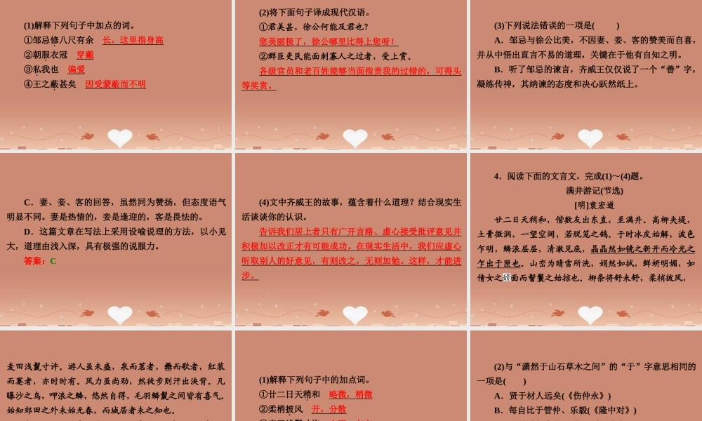 中考语文 第四篇 古诗文阅读 专题二 文言文阅读 课内文言文段篇 阅读练习课件