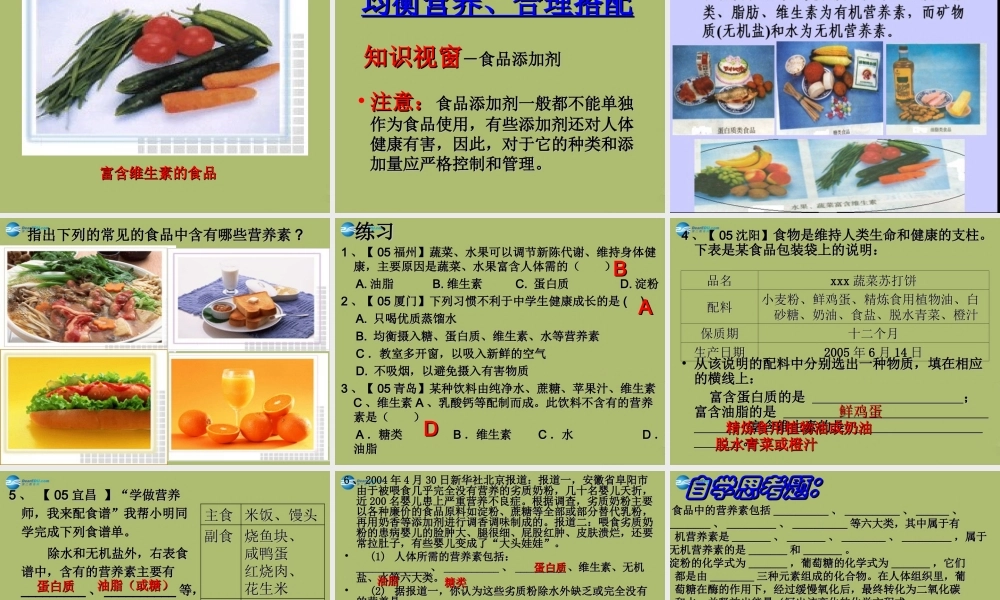 九年级化学下册 101 食品中的有机营养素课件2 粤教版 课件