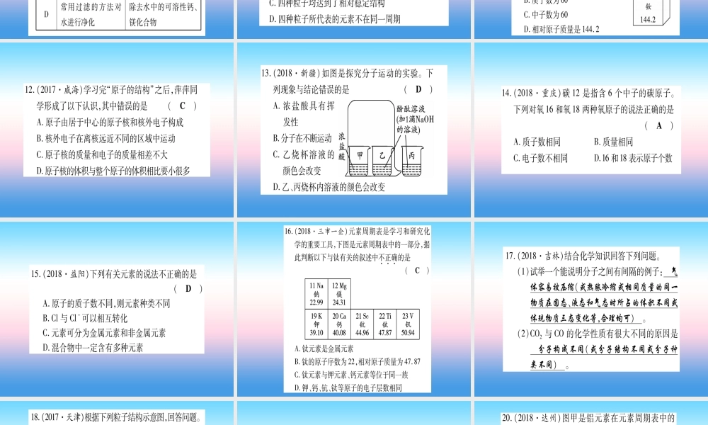 (湖北专版)中考化学总复习 第1部分 教材系统复习 九上 第3单元 物质构成的奥秘习题课件1 课件