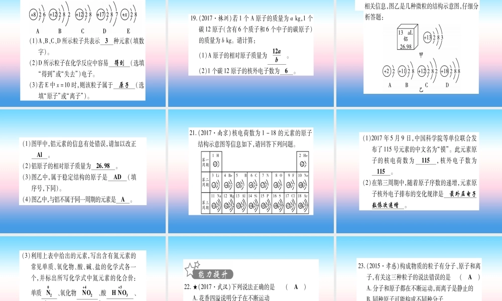 (湖北专版)中考化学总复习 第1部分 教材系统复习 九上 第3单元 物质构成的奥秘习题课件1 课件