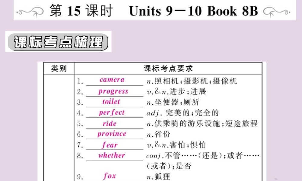 中考英语复习 第一篇 教材过关 八下 第15课时 Units 9 10课件