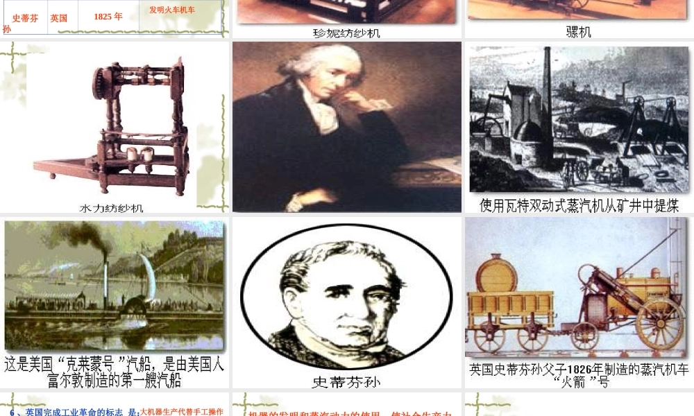 九年级历史 蒸汽时代 的到来 1课件新人教版 课件