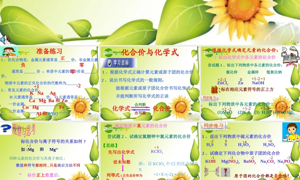 九年级化学上册44化学式与化合价课件5人教新课标版 九年级化学上册44化学式与化合价课件(三套5-8)人教新课标版