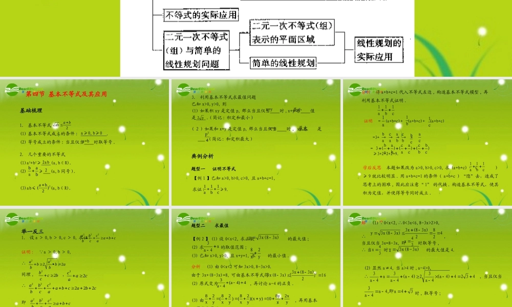(学案与测评)高考数学总复习 第八单元第四节 基本不等式及其应用精品课件 苏教版 课件