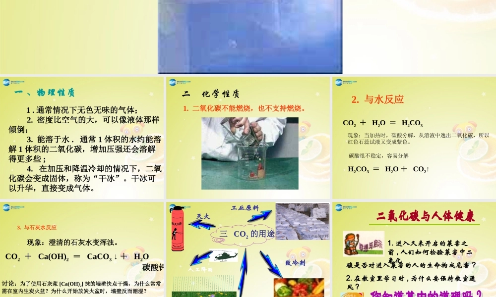 九年级化学上册 二氧化碳的化学性质(第1课时)课件 新人教版 课件