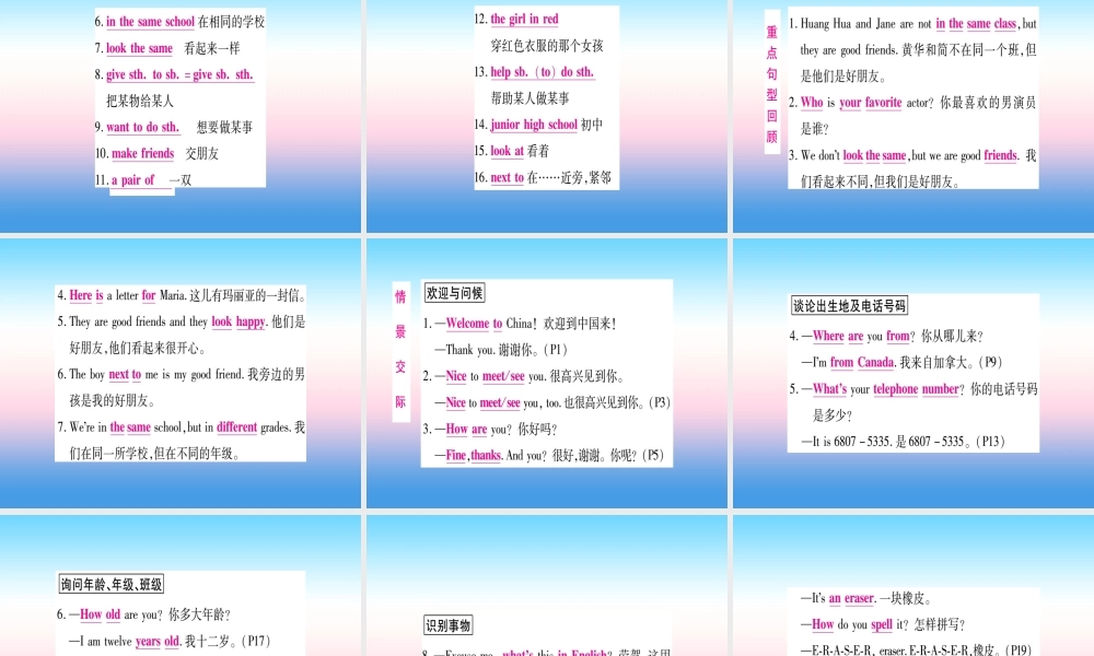 中考英语准点备考 第一部分 教材系统复习 考点精讲一 七上 Units 1 2课件