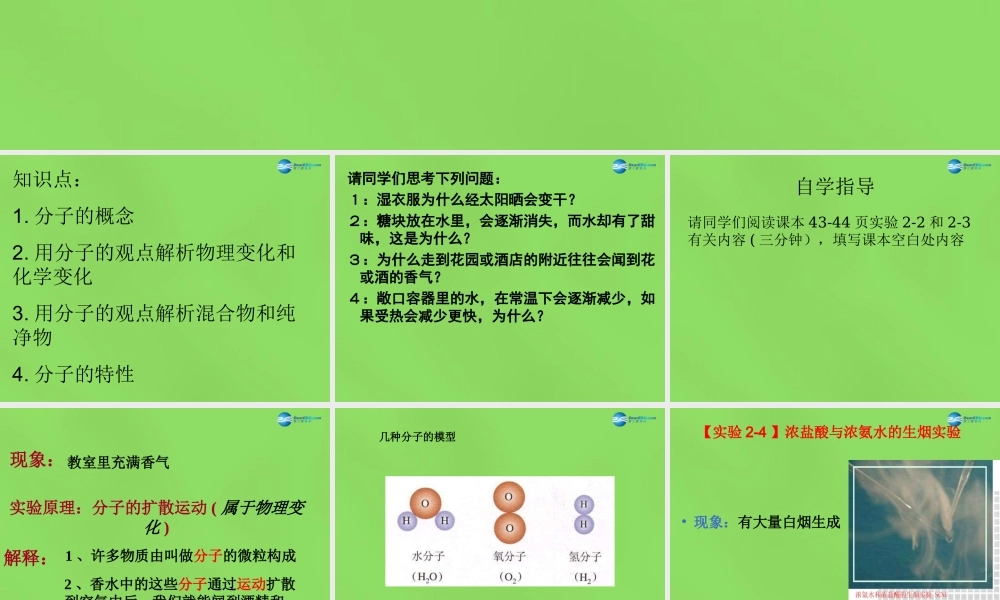 九年级化学上册 23 构成物质的微粒(I)—分子课件 (新版)粤教版 课件