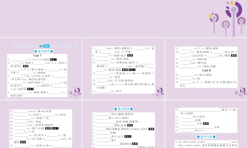 中考英语总复习 第一部分 系统复习 成绩基石 八下 第15讲 Unit 7 8课件