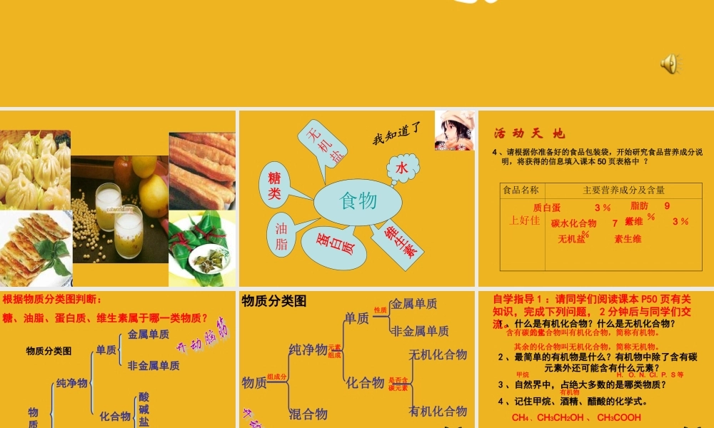 九年级化学 第八单元 第一节食物中的有机物课件 鲁教版 课件
