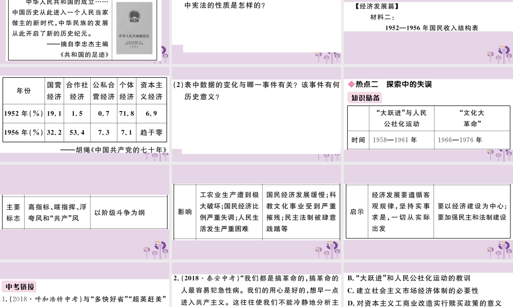 (玉林专版)八年级历史下册 第二单元 社会主义制度的建立与社会主义建设的探索小结习题课件 新人教版 课件