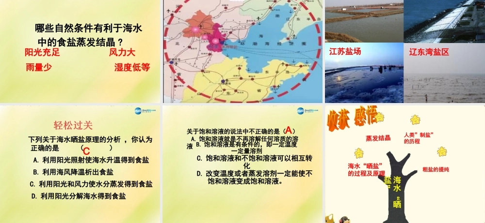 九年级化学下册 第八单元 第二节 海水晒盐(第1课时)课件 (新版)鲁教版 课件