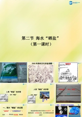 九年级化学下册 第八单元 第二节 海水晒盐(第1课时)课件 (新版)鲁教版 课件