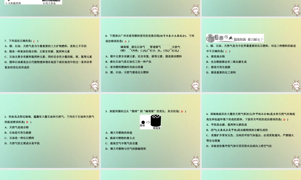 九年级化学上册 第7单元 燃料及其利用 课题2 燃料的合理利用与开发 第1课时 化石燃料的利用作业课件 (新版)新人教版 课件