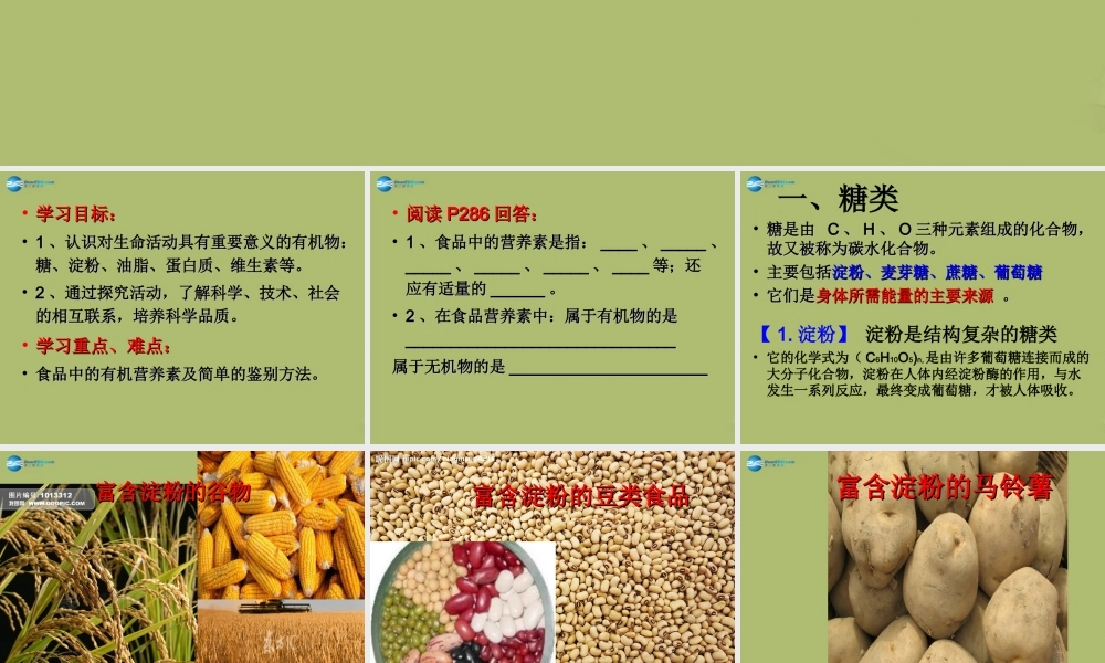 九年级化学下册 101 食品中的有机营养素课件3 粤教版 课件