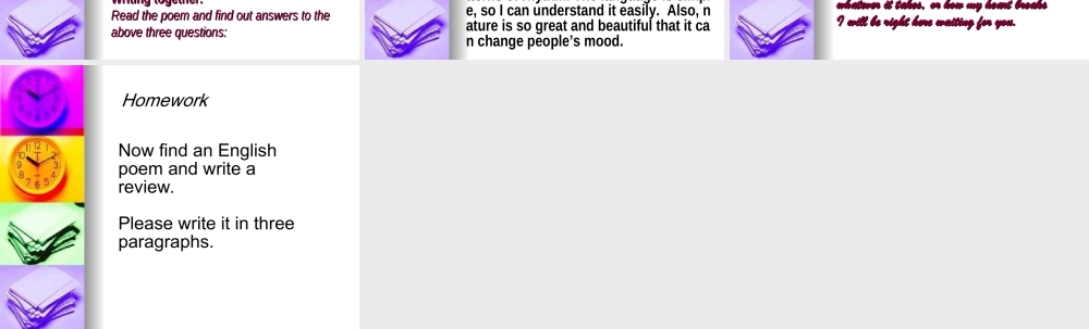 Unit 4 Integrating skills Unit 4 Agarden of poems Reading 全套课件  新课标 人教版 Unit 4 Agarden of poems Reading 全套课件  新课标 人教版