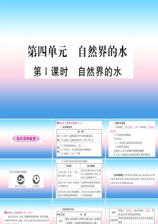 (云南专用)中考化学总复习 第1部分 教材系统复习 九上 第4单元 自然界的水 第1课时 自然界的水(精讲)课件