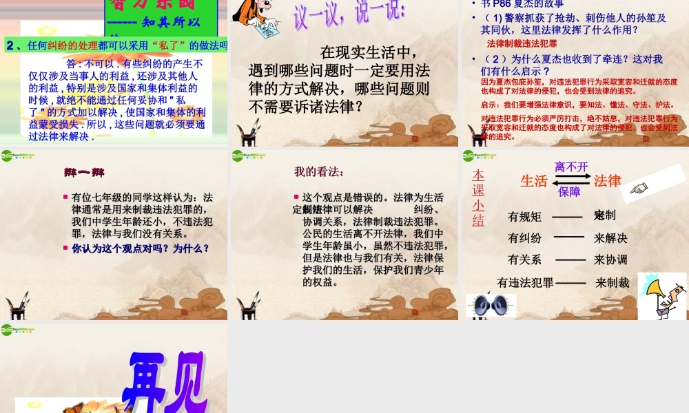 七年级政治上册 第二节生活离不开法律课件 湘教版 课件