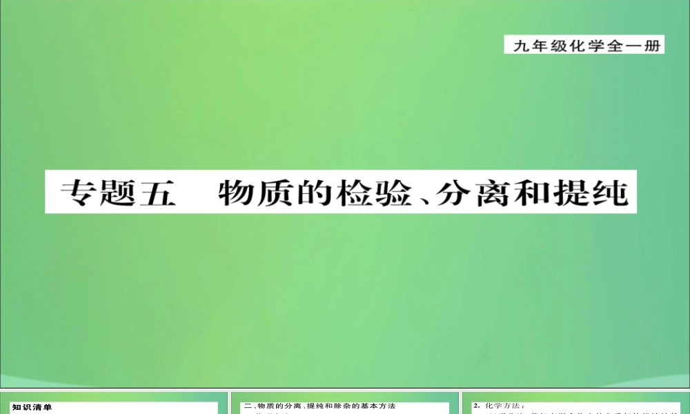 九年级化学上册 专题5 物质的检验、分离和提纯课件 (新版)新人教版 课件