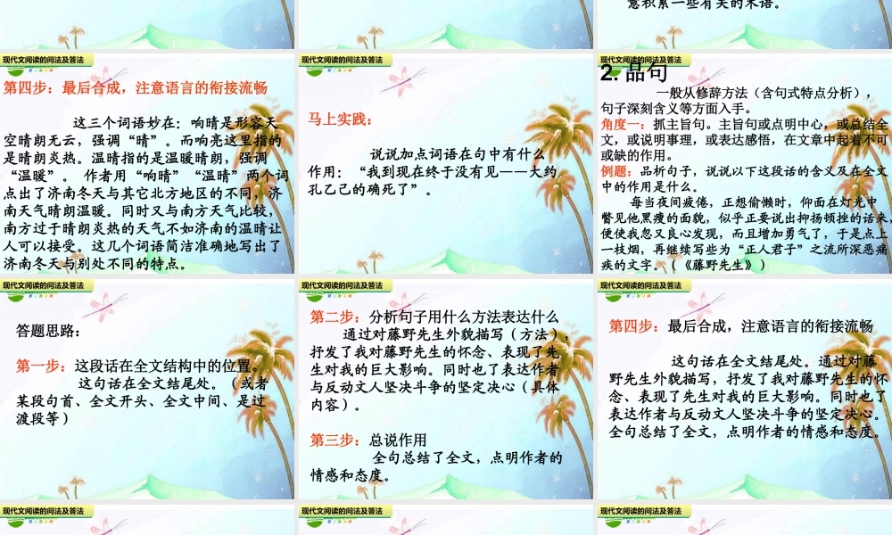 中考语文 现代文阅读语言赏析题课件