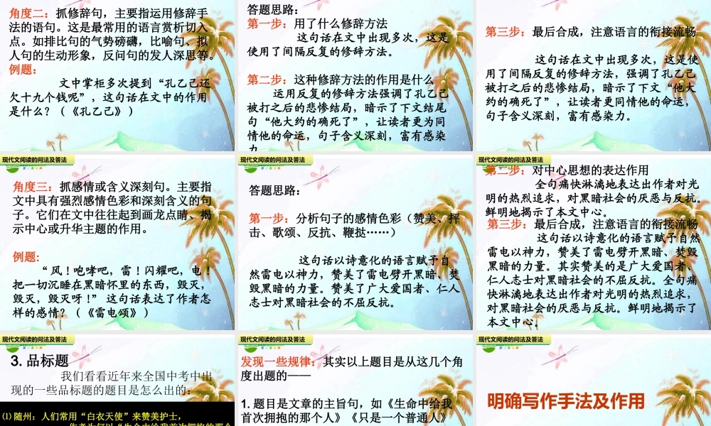 中考语文 现代文阅读语言赏析题课件