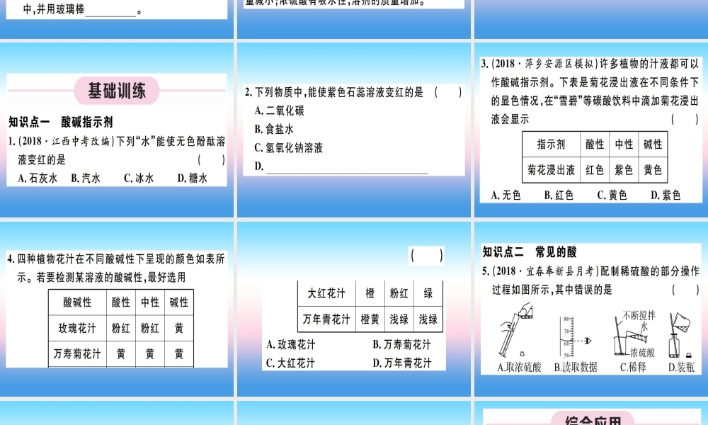 九年级化学下册 第十单元 酸和碱 第1课时 酸碱指示剂 常见的酸习题课件 (新版)新人教版 课件
