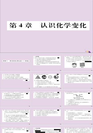 (遵义专版)中考化学总复习 第1编 教材知识梳理篇 第4章 认识化学变化 课时1 常见的化学反应—燃烧(精练)课件