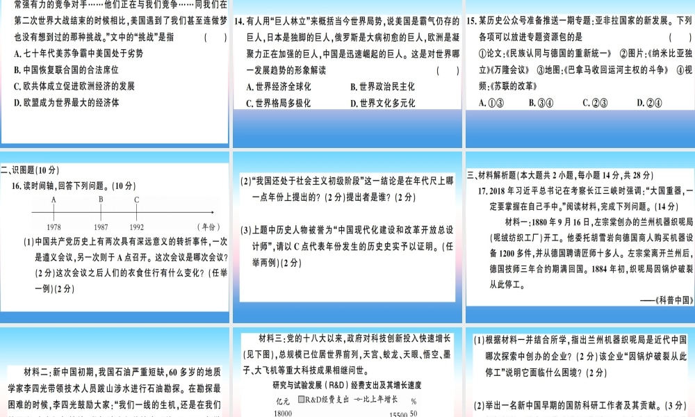 九年级历史下册 中考模拟卷(一)习题课件 新人教版 课件