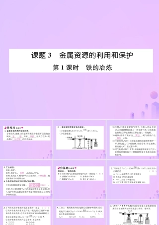 九年级化学下册 第8单元 金属和金属材料 课题3 金属资源的利用和保护 第1课时 铁的冶炼作业课件 (新版)新人教版 课件