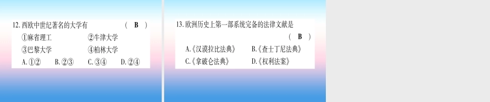 (云南专用)中考历史总复习 第一篇 考点系统复习 板块4 世界古、近代史 主题二 中古时期的欧洲与亚洲(精练)课件