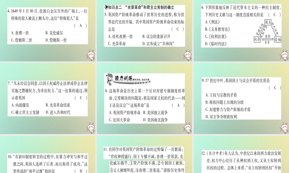 九年级历史上册 第4单元 欧美主要国家的资产阶级革命 第15课 英国资产阶级革命课件 中华书局版 课件