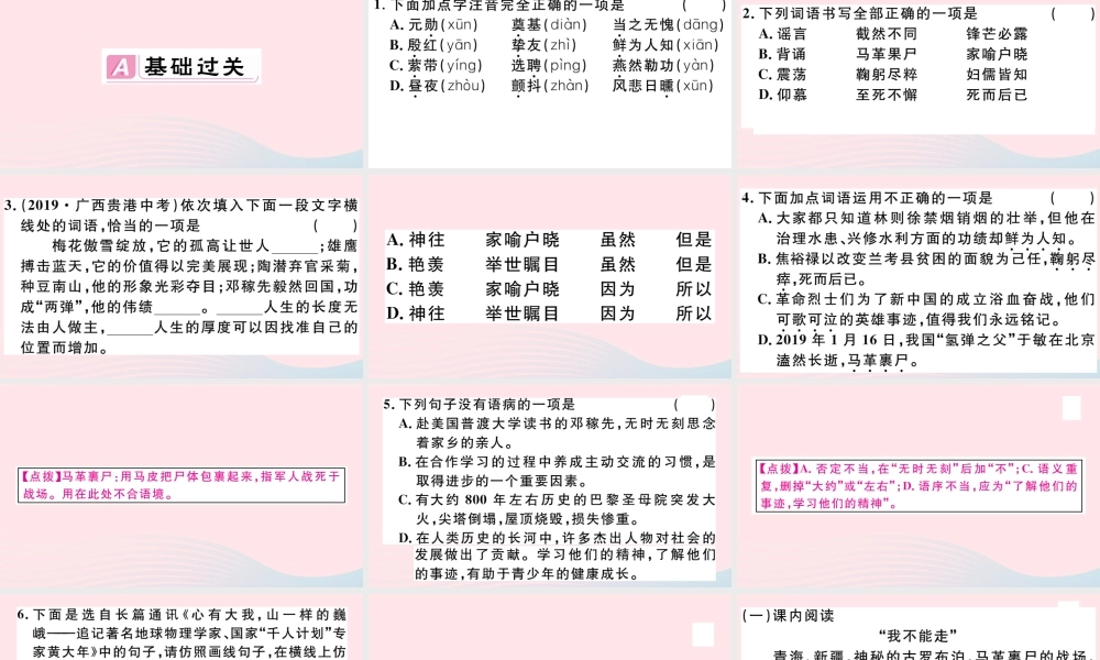 (通用版)文下册 第一单元 1 邓稼先习题课件 新人教版 课件