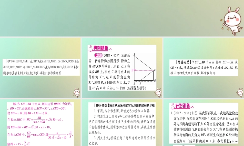 中考数学精选准点备考复习 第二轮 中档题突破 专项突破6 解直角三角形的实际应用课件 新人教版 课件