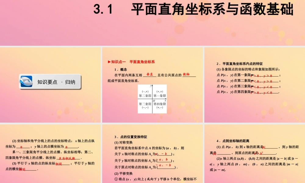 (陕西专版)中考数学新突破复习 第一部分 教材同步复习 第三章 函数 31 平面直角坐标系与函数基础课件