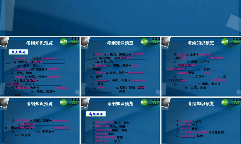 (优化方案)高考英语一轮复习 unit3课件 北师大版必修1 课件