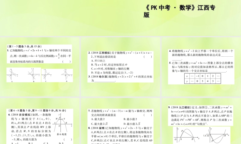 中考数学总复习 第三单元 函数及其图象 第12课时 二次函数的图象与性质(高效集训本)课件