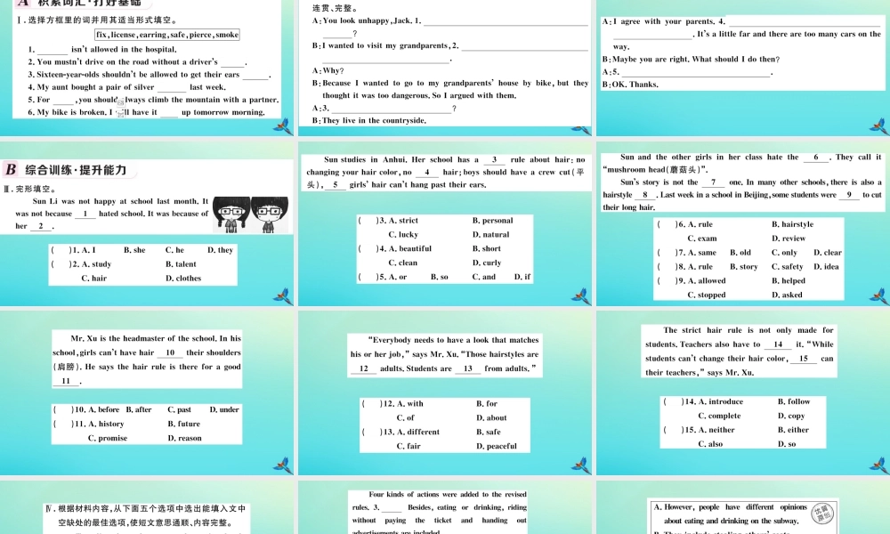 (河南专版)九年级英语全册 Unit 7 Teenagers should be allowed to choose their own clothes(第1课时)习题课件 (新版)人教新目标版 课件