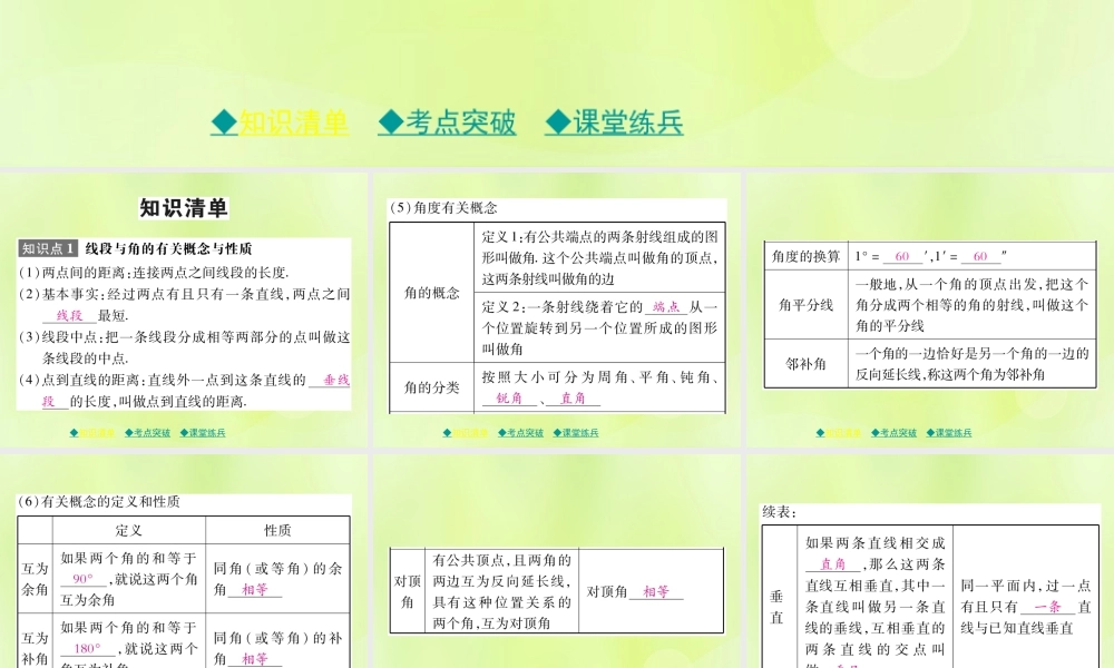 中考数学总复习 第一部分 考点梳理 第四章 图形的性质 第17课时 几何初步课件