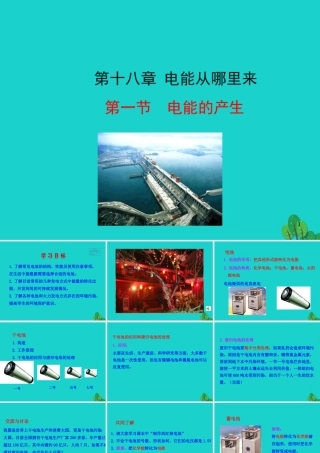 181 电能的产生课件 九年级物理全册 18.1 电能的产生课件+素材 (新版)沪科版