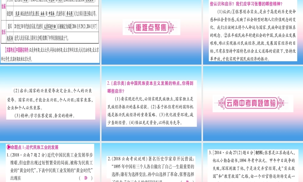 (云南专用)中考历史总复习 第一篇 考点系统复习 板块2 中国近代史 主题六 近代经济、社会生活与文化(精讲)课件