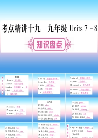 (湖北专用版)版中考英语复习 第一篇 教材系统复习 考点精讲十九 九全 Units 7 8实用课件