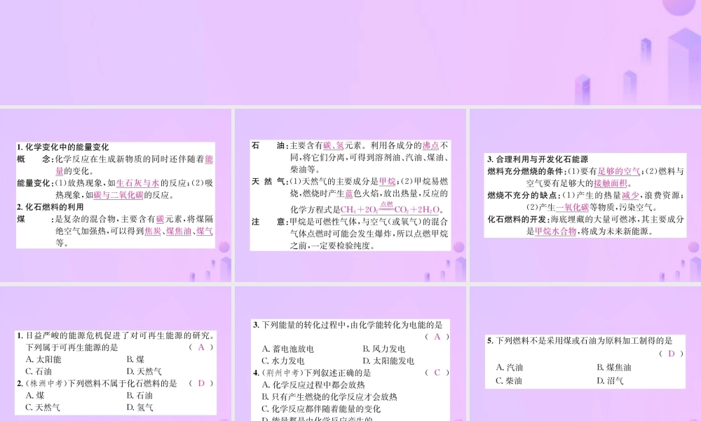 九年级化学上册 第七单元 燃料及其利用 课题2 第1课时 燃料的利用(增分课练)习题课件 (新版)新人教版 课件