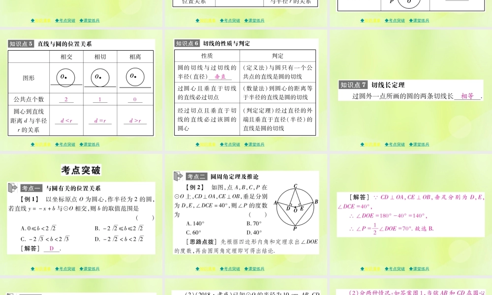 中考数学总复习 第一部分 考点梳理 第四章 图形的性质 第25课时 圆的有关性质及与圆有关的位置关系课件